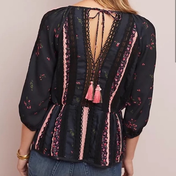 Anthropologie Seen Worn Kept Annemette Blouse Black Floral Motif - Picture 2 of 7